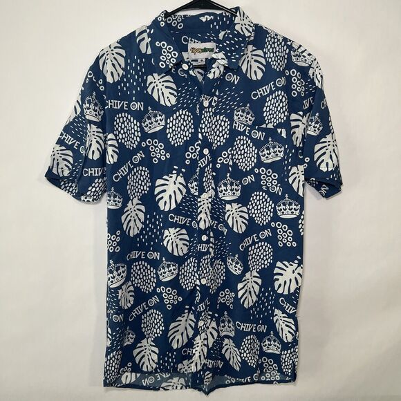 Tipsy Elves x The Chive On Short Sleeve Button Up Shirt Men Size L Large Hawiian - Picture 1 of 7